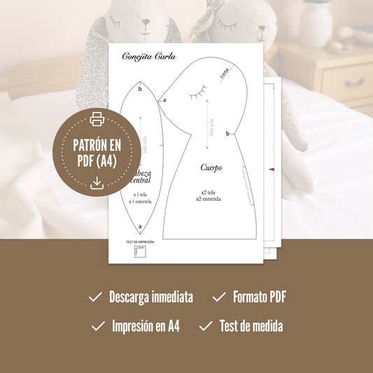 Patrón de costura conejita de peluche con 3 accesorios: vestido, peto y capota