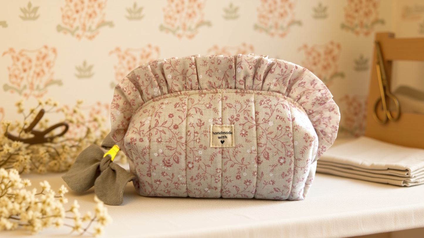 Patrón de costura: Neceser pequeño con volante fruncido y lazo decorativo
