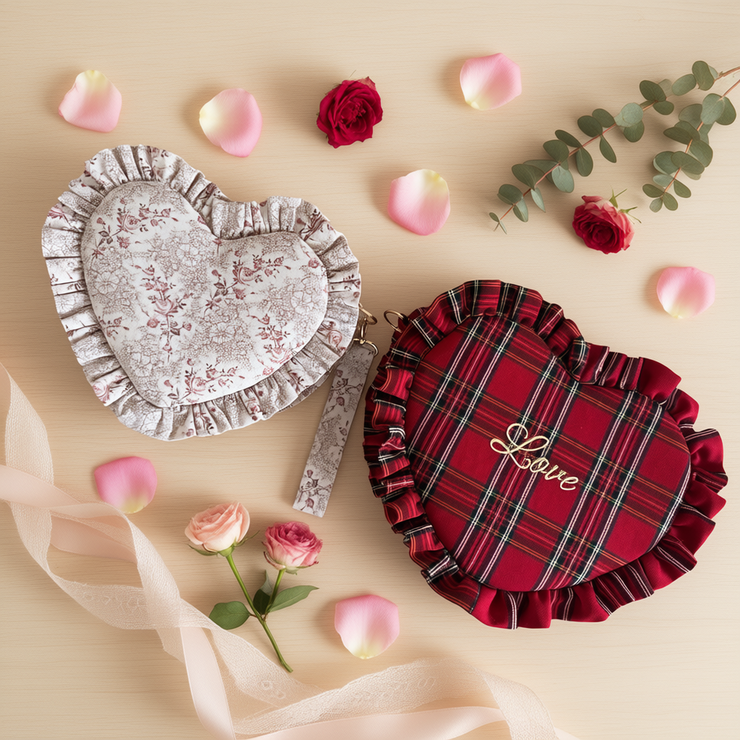 Patrón de costura bolso corazón con volante fruncido (2 tamaños)