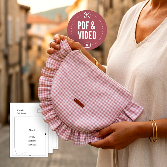 Patrón de costura bolso pouch de mano con asa, lazo y fruncido al rededor