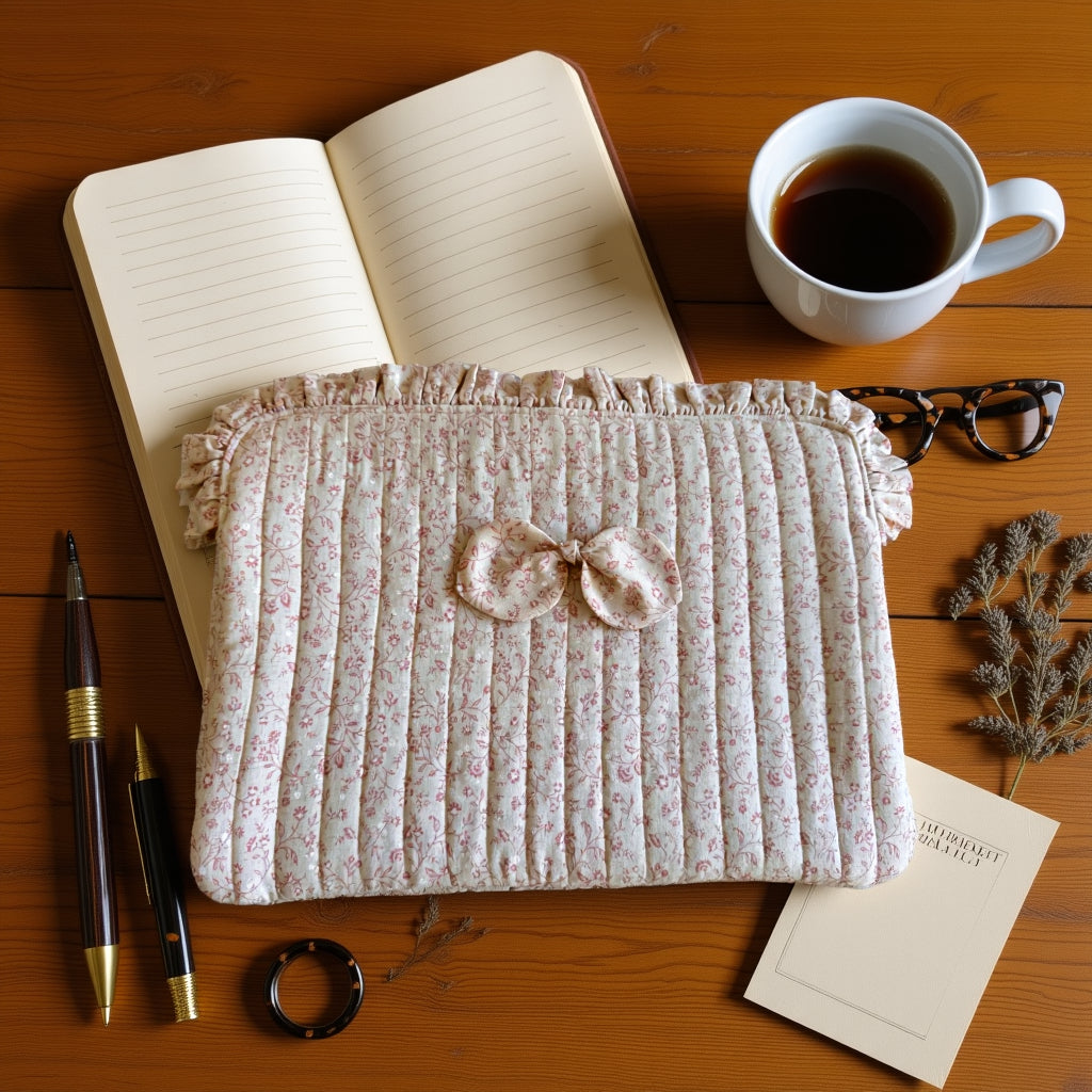 Patrón de costura funda para portátil, 3 tamaños (13, 14, 15/16"), acolchada, con cremallera y volante fruncido