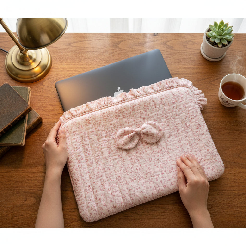 Patrón de costura funda para portátil, 3 tamaños (13, 14, 15/16"), acolchada, con cremallera y volante fruncido