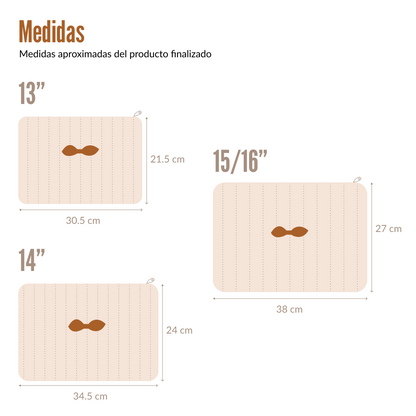 Patrón de costura funda para portátil, 3 tamaños (13, 14, 15/16"), acolchada, con cremallera y volante fruncido