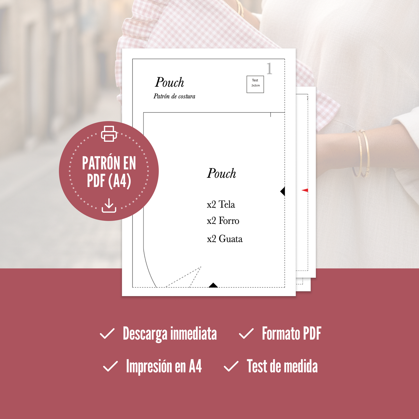 Patrón de costura bolso pouch de mano con asa, lazo y fruncido al rededor